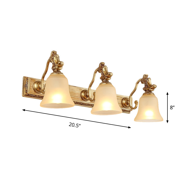 Frosted Glass Bell Wall Mount Lamp - Traditional Bathroom Vanity Lighting Fixture In Brass