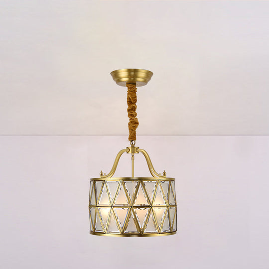 Traditional Frosted Glass Drum Chandelier Pendant - 4/6 Lights 16/19 Wide Gold Perfect For Dining