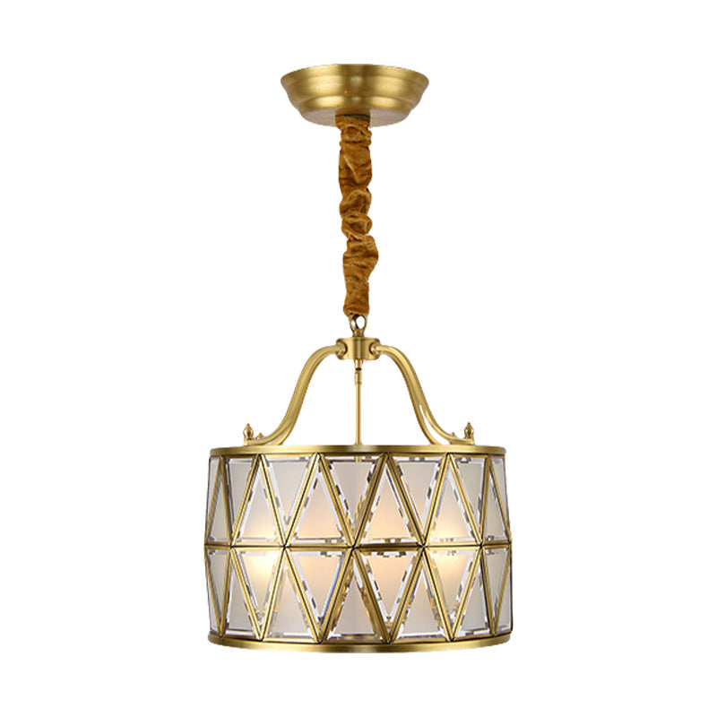 Traditional Frosted Glass Drum Chandelier Pendant - 4/6 Lights 16/19 Wide Gold Perfect For Dining