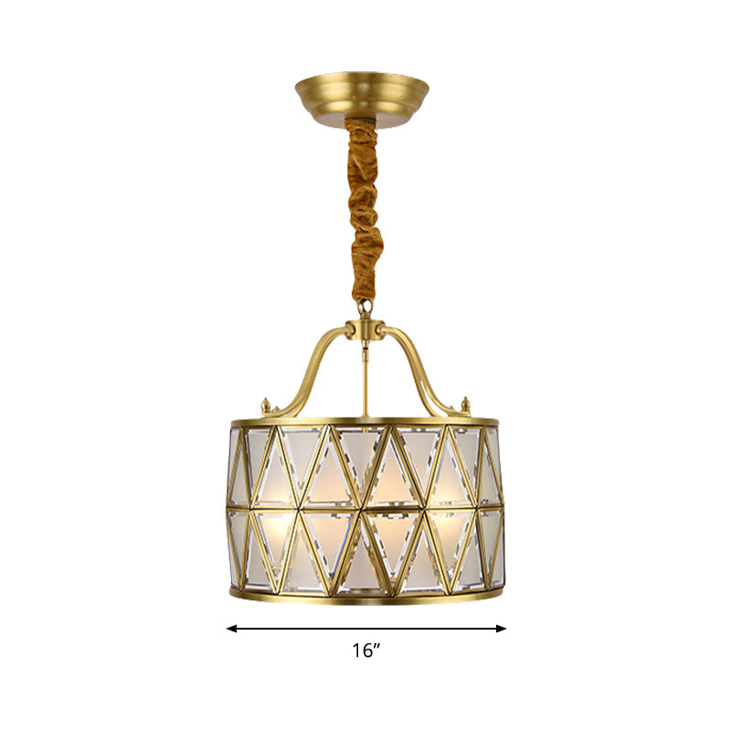 Traditional Frosted Glass Drum Chandelier Pendant - 4/6 Lights 16/19 Wide Gold Perfect For Dining