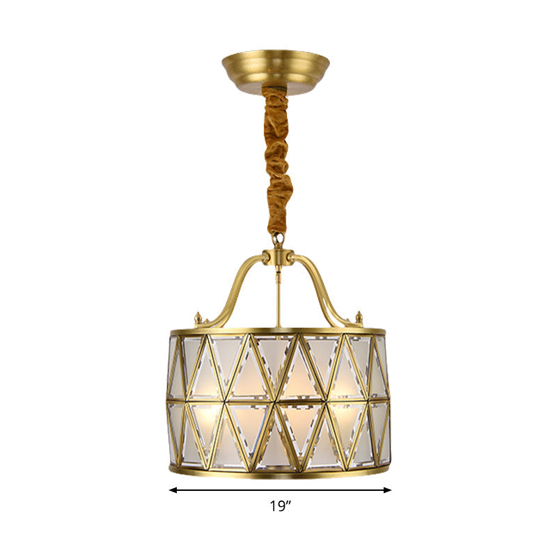 Traditional Frosted Glass Drum Chandelier Pendant - 4/6 Lights 16/19 Wide Gold Perfect For Dining