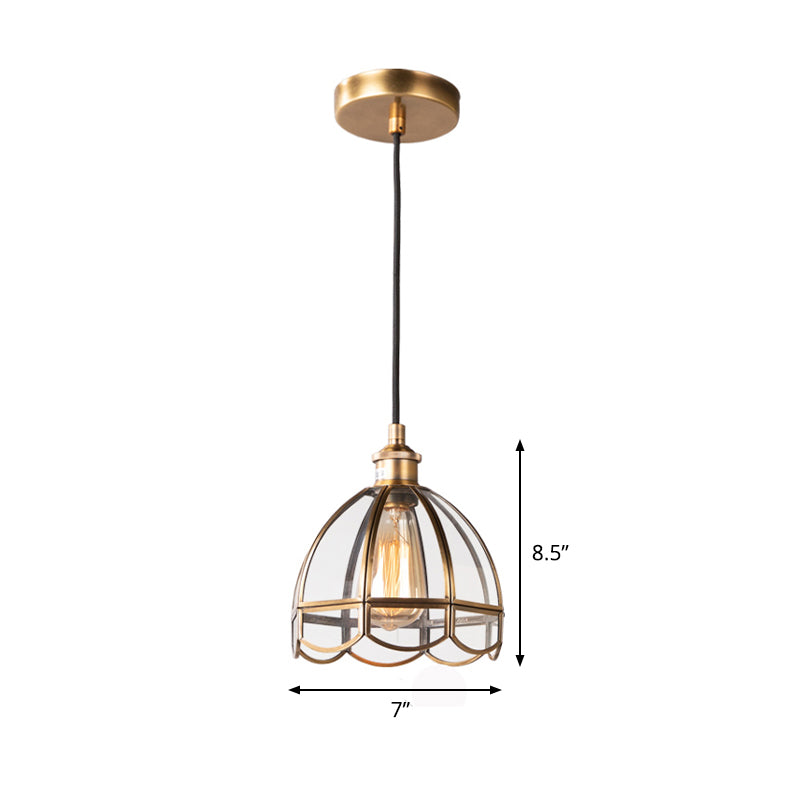 Retro Clear Glass Dome Pendant Light For Dining Room 1-Light Ceiling Lamp