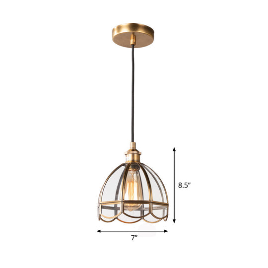 Retro Clear Glass Dome Pendant Light For Dining Room 1-Light Ceiling Lamp