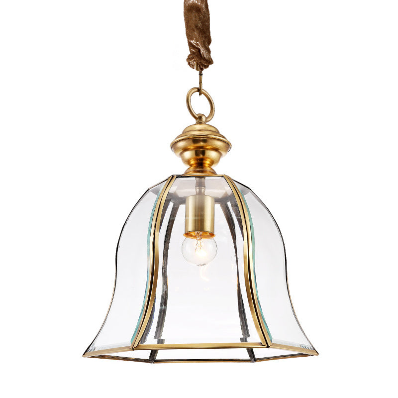 Traditional Brass Glass Pendant Lamp For Dining Room - Bell Hanging Ceiling Lighting