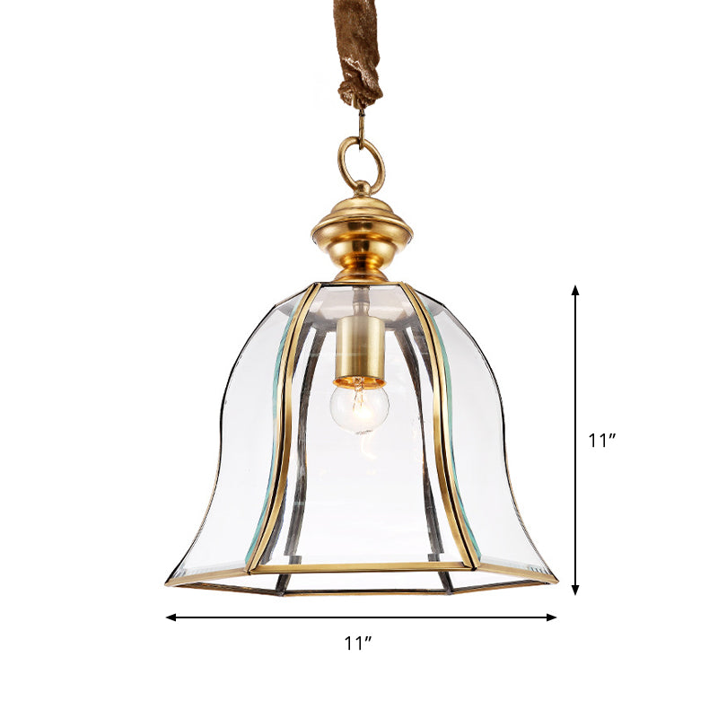 Traditional Brass Glass Pendant Lamp For Dining Room - Bell Hanging Ceiling Lighting