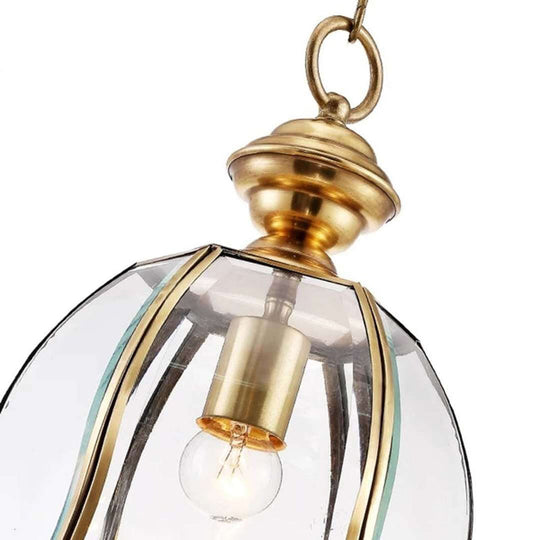 Traditional Brass Glass Pendant Lamp For Dining Room - Bell Hanging Ceiling Lighting