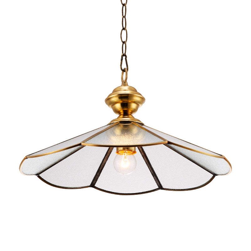 Traditional Gold Flared Suspension Pendant Lamp With Frosted Glass For Dining Room