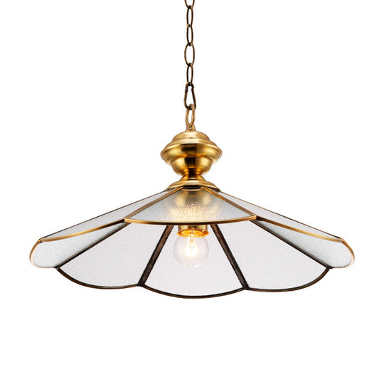 Traditional Gold Flared Suspension Pendant Lamp With Frosted Glass For Dining Room