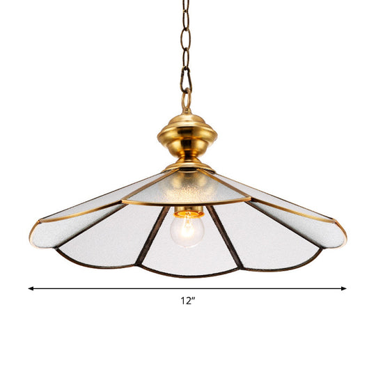 Traditional Gold Flared Suspension Pendant Lamp With Frosted Glass For Dining Room