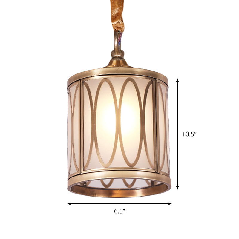 Opal Glass Hallway Pendant Light With Rural Charm - Cylindrical 1-Head Suspended Lamp