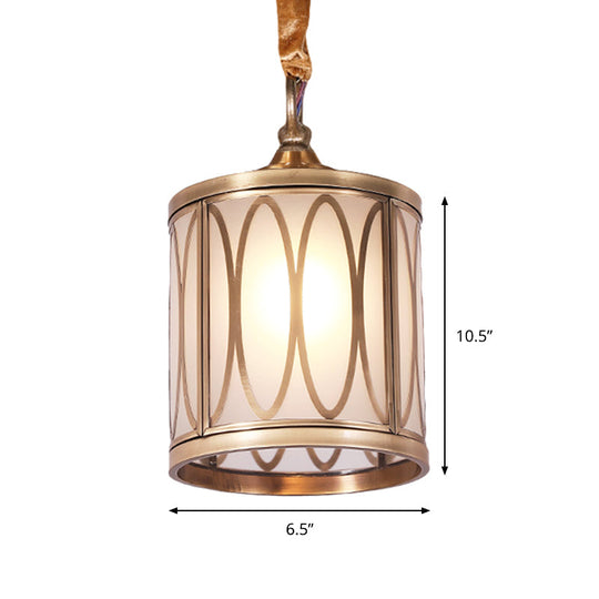 Opal Glass Hallway Pendant Light With Rural Charm - Cylindrical 1-Head Suspended Lamp