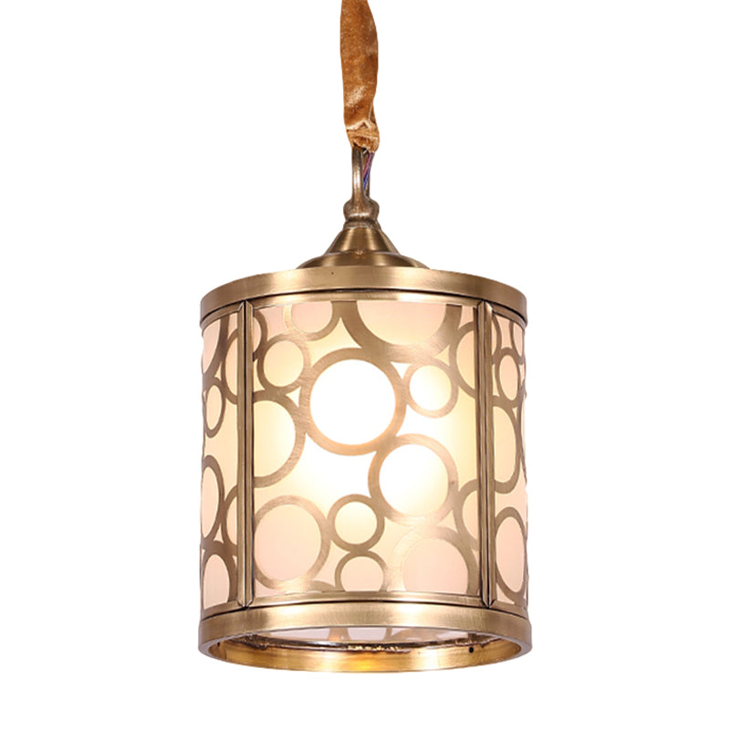 Opal Glass Hallway Pendant Light With Rural Charm - Cylindrical 1-Head Suspended Lamp