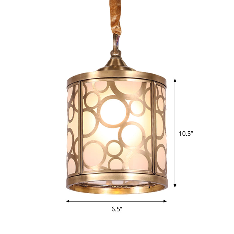 Opal Glass Hallway Pendant Light With Rural Charm - Cylindrical 1-Head Suspended Lamp