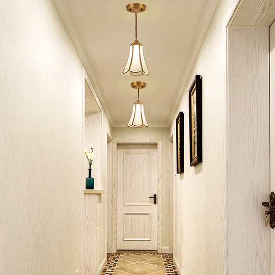 White Opal Glass Hanging Light - Traditional Flared Design For Corridor Ceiling Suspension Lamp