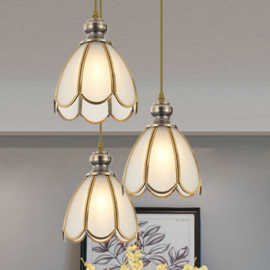 Opal Glass Gold Hanging Pendant Lamp - Elegant Traditional Flare Design For Dining Room / Flower