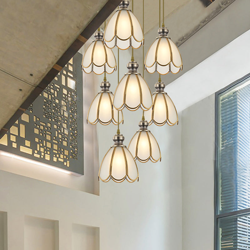 Opal Glass Gold Hanging Pendant Lamp - Elegant Traditional Flare Design For Dining Room