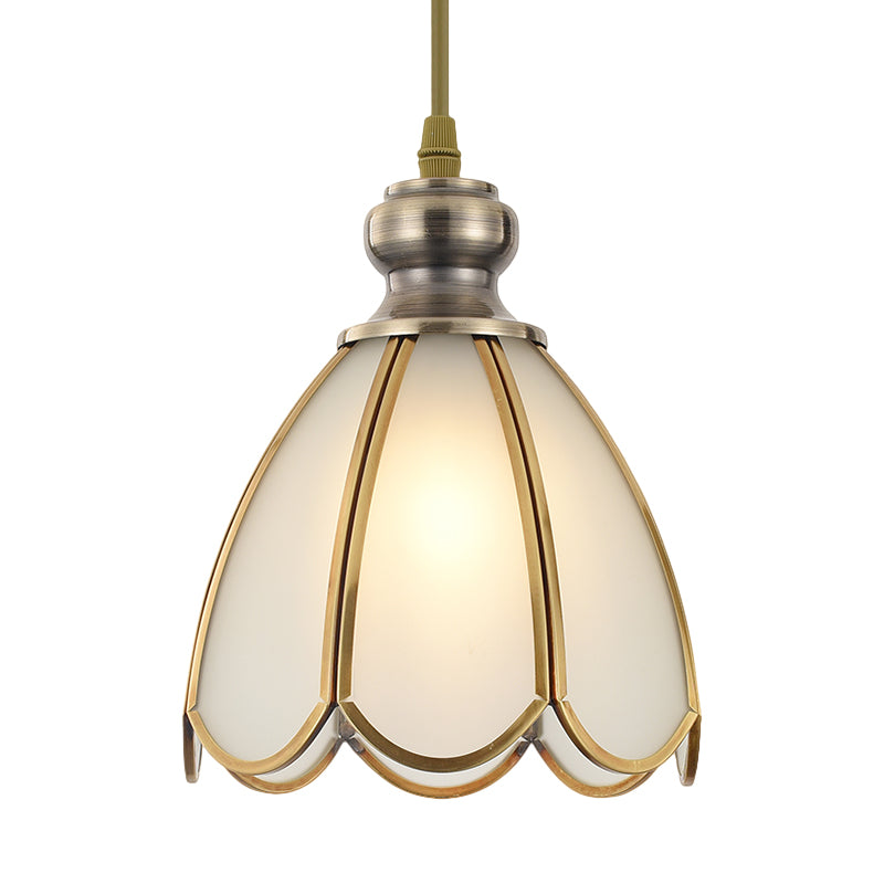 Opal Glass Gold Hanging Pendant Lamp - Elegant Traditional Flare Design For Dining Room