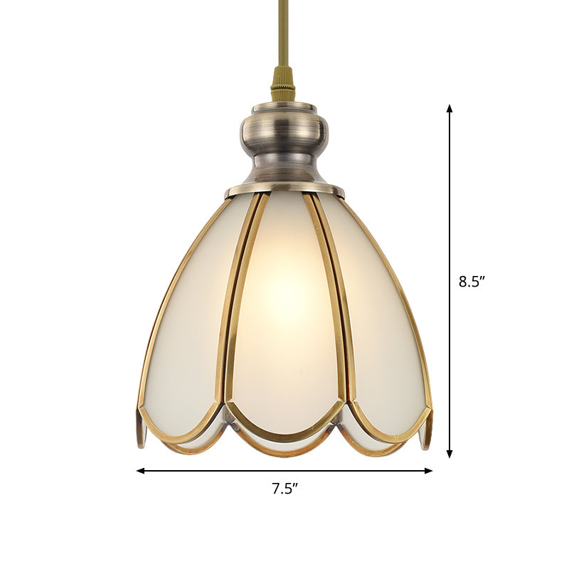 Opal Glass Gold Hanging Pendant Lamp - Elegant Traditional Flare Design For Dining Room