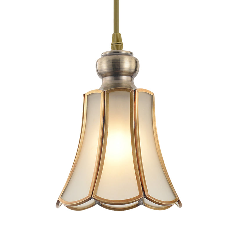 Opal Glass Gold Hanging Pendant Lamp - Elegant Traditional Flare Design For Dining Room