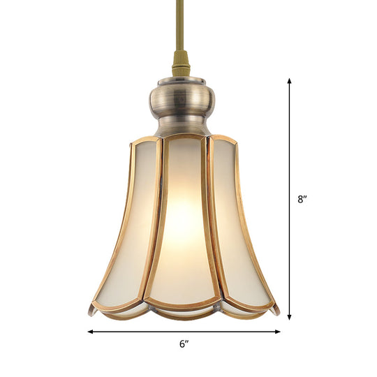 Opal Glass Gold Hanging Pendant Lamp - Elegant Traditional Flare Design For Dining Room