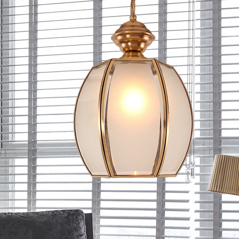 Traditional Hanging Pendant Lamp - White Glass Lantern With Restaurant Suspension