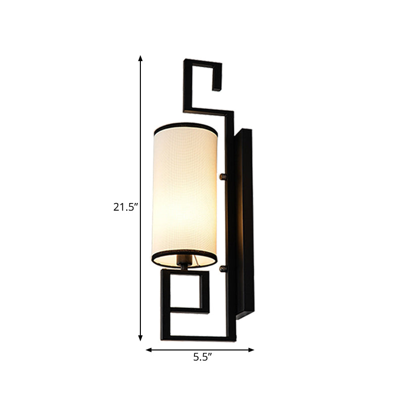 Classic Cylinder Metal Wall Sconce With Fabric Shade In Black/Gold - 1 Light Fixture