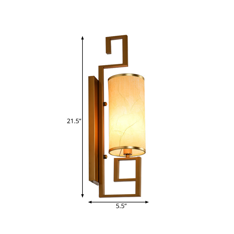 Classic Cylinder Metal Wall Sconce With Fabric Shade In Black/Gold - 1 Light Fixture