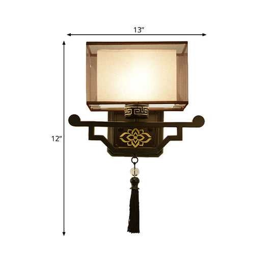 Traditional Black Fabric Wall Sconce With Metal Backplate - 1 Light