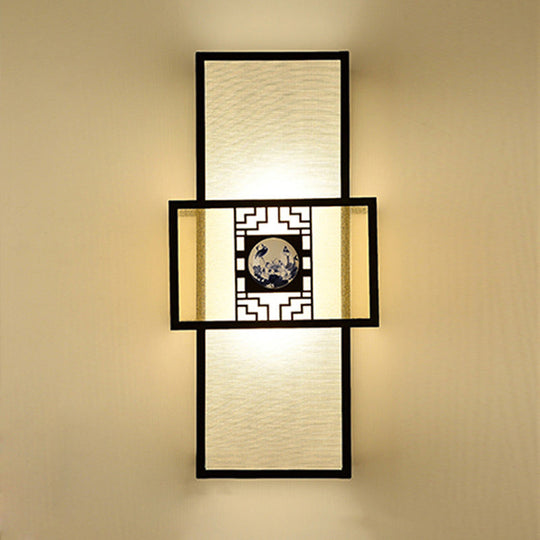 Classic Fabric Rectangle Wall Mount Bedside Sconce Light In White With Metal Frame