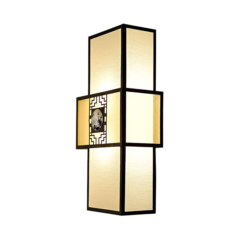 Classic Fabric Rectangle Wall Mount Bedside Sconce Light In White With Metal Frame