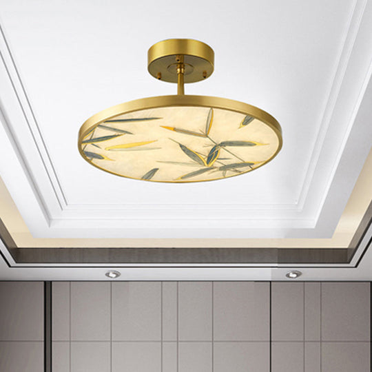 Traditional Round Frosted Glass Ceiling Fixture - 16/23.5 Wide 1 Light Semi Flush Mount Gold Finish