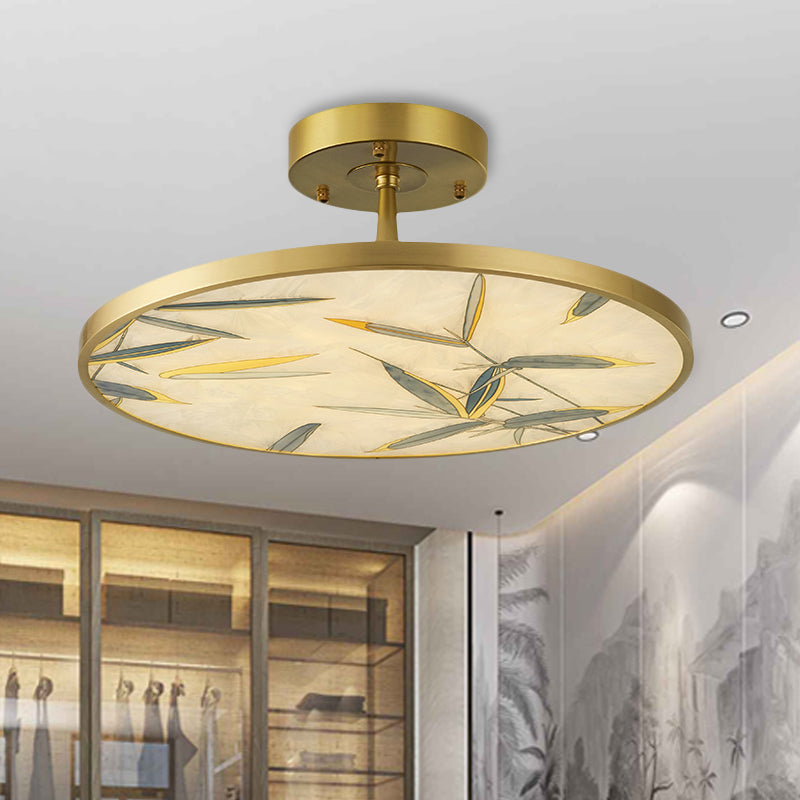 Traditional Frosted Glass Semi Flush Mount Light in Gold - 16"/23.5" Width