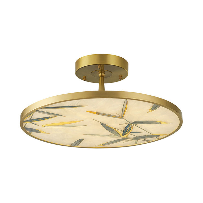 Traditional Frosted Glass Semi Flush Mount Light in Gold - 16"/23.5" Width