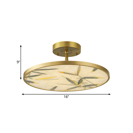 Traditional Frosted Glass Semi Flush Mount Light in Gold - 16"/23.5" Width