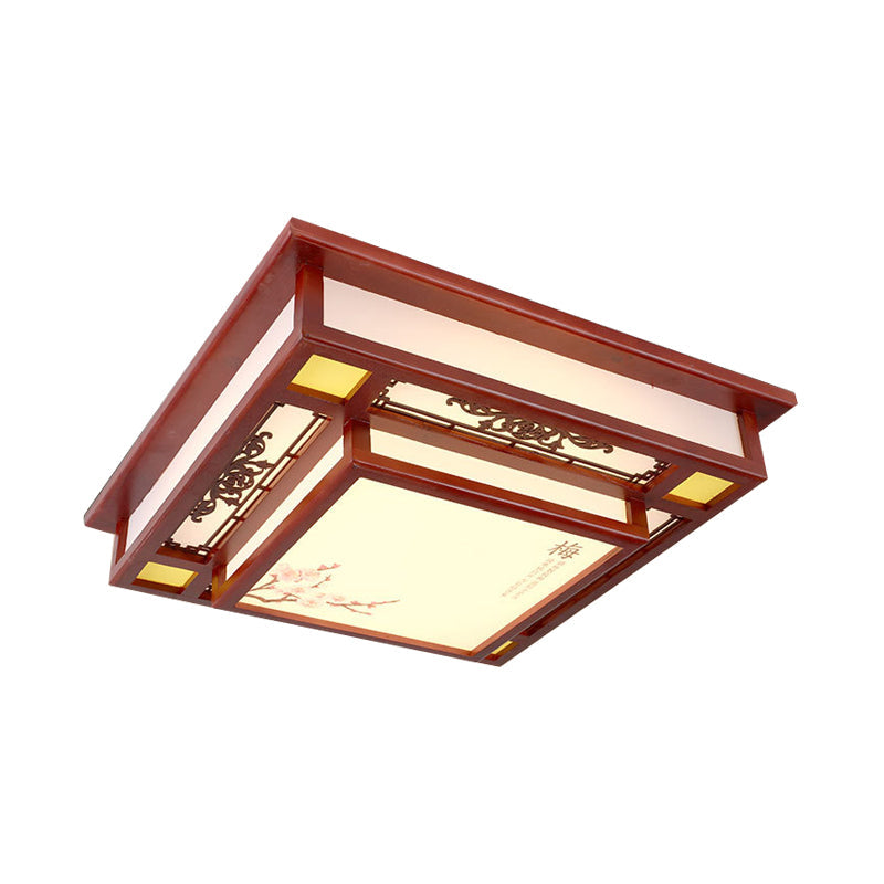 Red LED Flush Mount Ceiling Light with Traditional Square Acrylic Design for Living Room