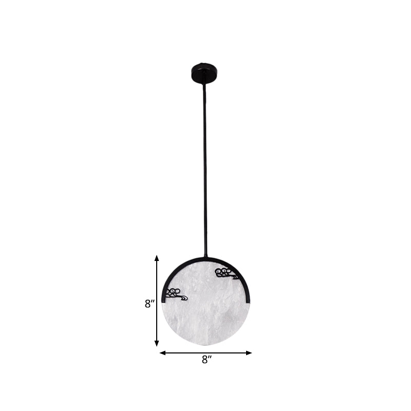 8/12 Round Drop Pendant - Black/Gold Acrylic Down Lighting For Corridor