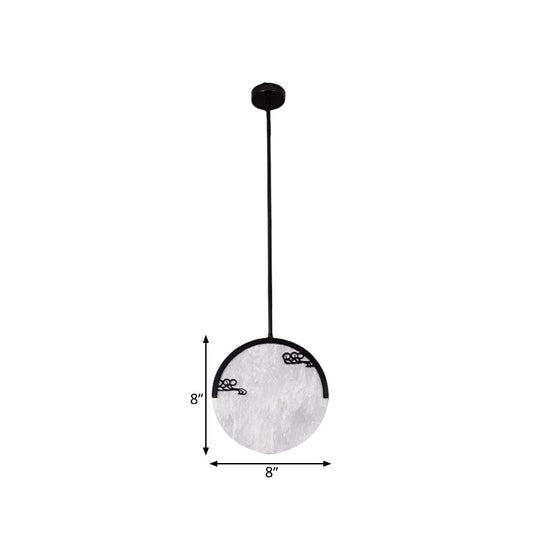 8/12 Round Drop Pendant - Black/Gold Acrylic Down Lighting For Corridor