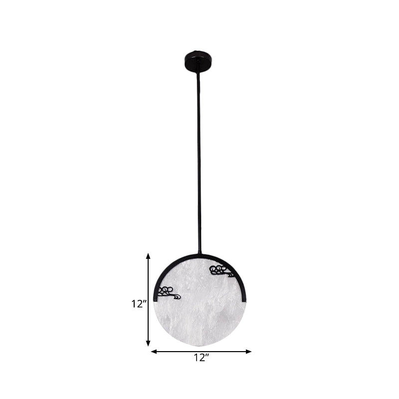 8/12 Round Drop Pendant - Black/Gold Acrylic Down Lighting For Corridor