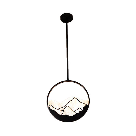 Classic Round Acrylic Pendant Light In Black/Gold: 8/12 Width With Down Lighting