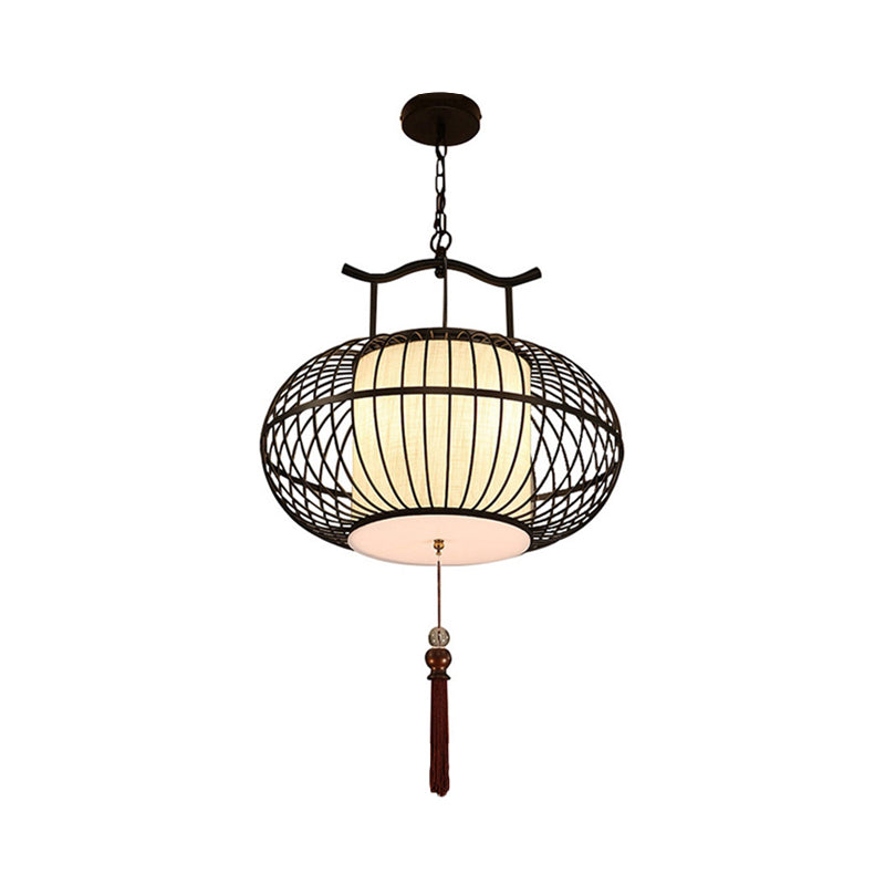 Traditional Cylinder Dining Room Pendant Light - Fabric Shade 12/16/19.5 Wide Black/Gold Hanging