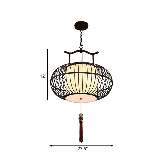 Traditional Cylinder Dining Room Pendant Light - Fabric Shade 12/16/19.5 Wide Black/Gold Hanging