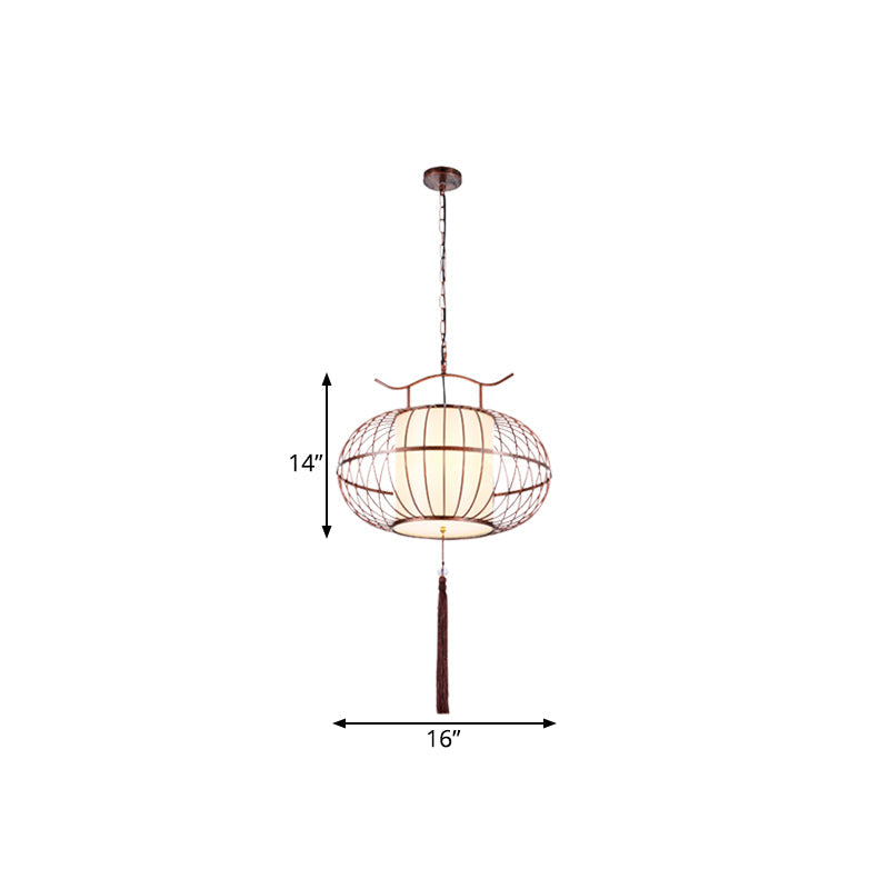 Traditional White/Red Lantern Drop Pendant Ceiling Light For Tea Room - 1 Fabric 16/19.5/23.5 Wide