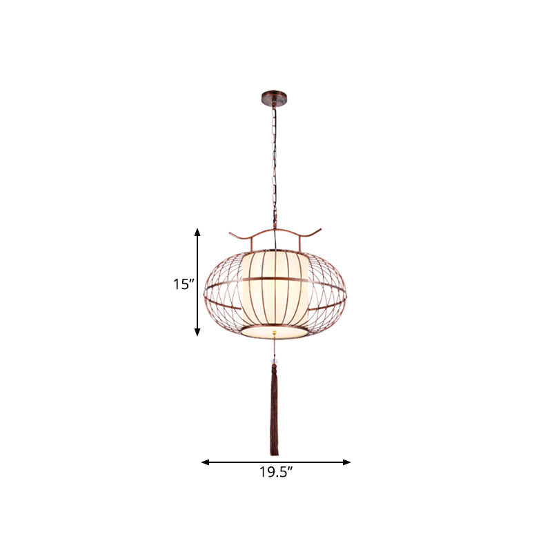 Traditional White/Red Lantern Drop Pendant Ceiling Light For Tea Room - 1 Fabric 16/19.5/23.5 Wide