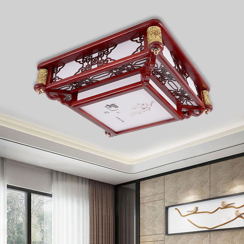 21.5"/39" LED Rectangle Flush Mount Traditional Dark Red Wood Light Fixture for Living Room