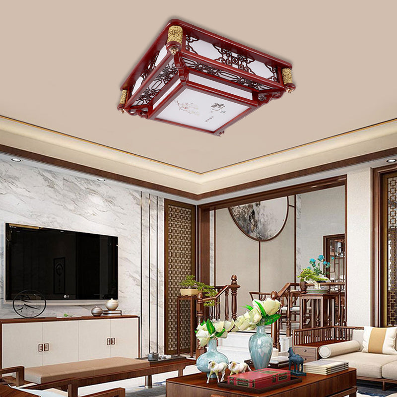 21.5"/39" LED Rectangle Flush Mount Traditional Dark Red Wood Light Fixture for Living Room