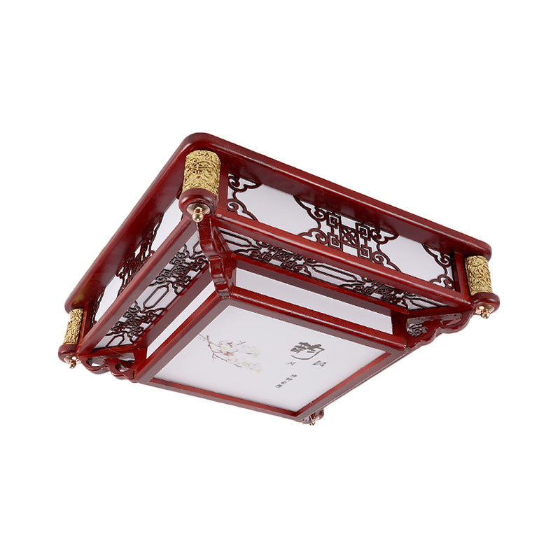 21.5"/39" LED Rectangle Flush Mount Traditional Dark Red Wood Light Fixture for Living Room