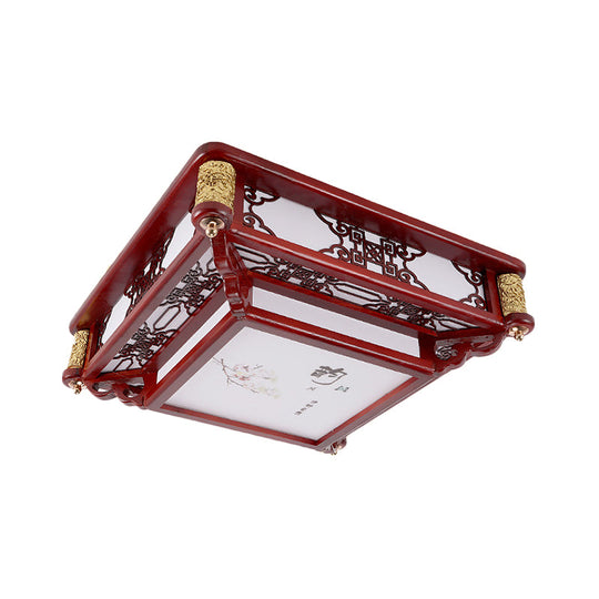 21.5/39 Led Rectangle Flush Mount Traditional Dark Red Wood Light Fixture For Living Room