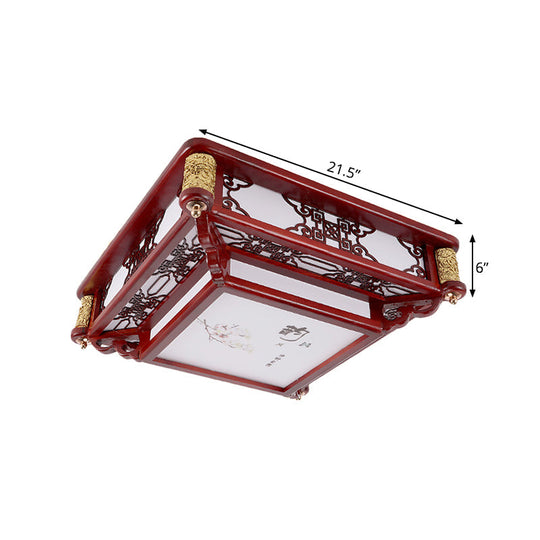 21.5"/39" LED Rectangle Flush Mount Traditional Dark Red Wood Light Fixture for Living Room