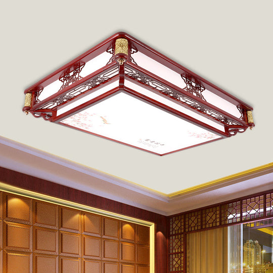 21.5"/39" LED Rectangle Flush Mount Traditional Dark Red Wood Light Fixture for Living Room