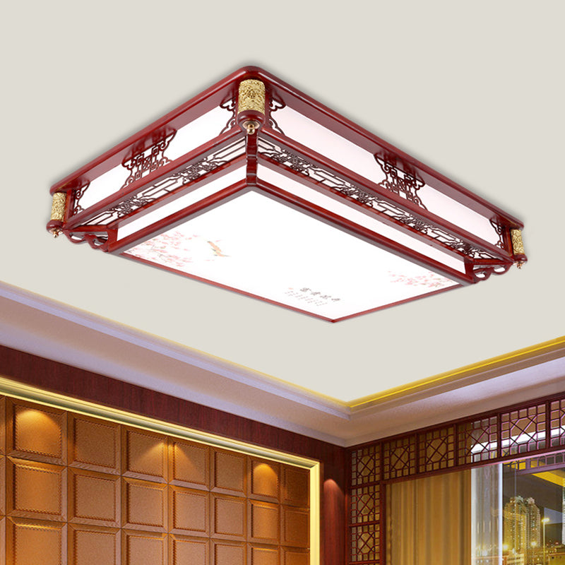 21.5/39 Led Rectangle Flush Mount Traditional Dark Red Wood Light Fixture For Living Room Crimson /